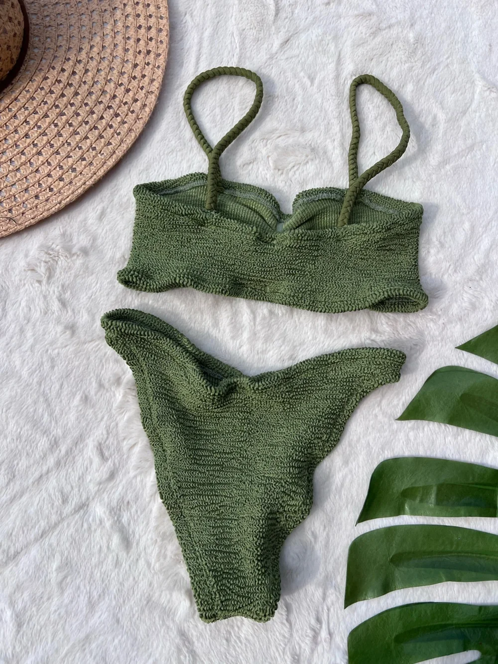 Hunza G Aura Green Original Crinkle Bikini Set One Size